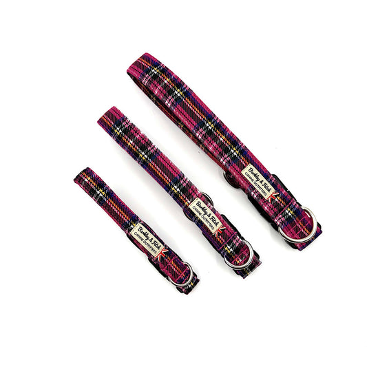 Bright Pink Tartan dog collar