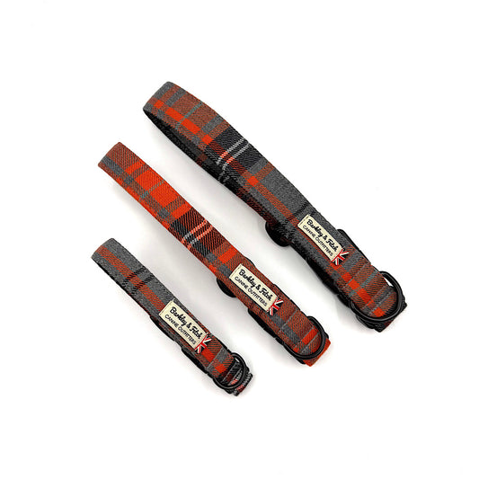 Orange & Grey Tartan dog collar