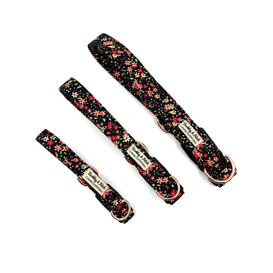 Black Ditsy Floral Print dog collar