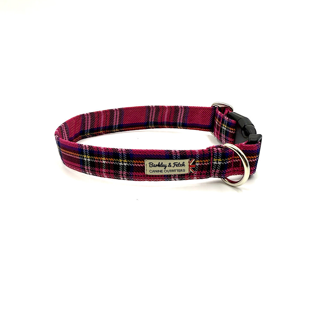 Bright Pink Tartan dog collar