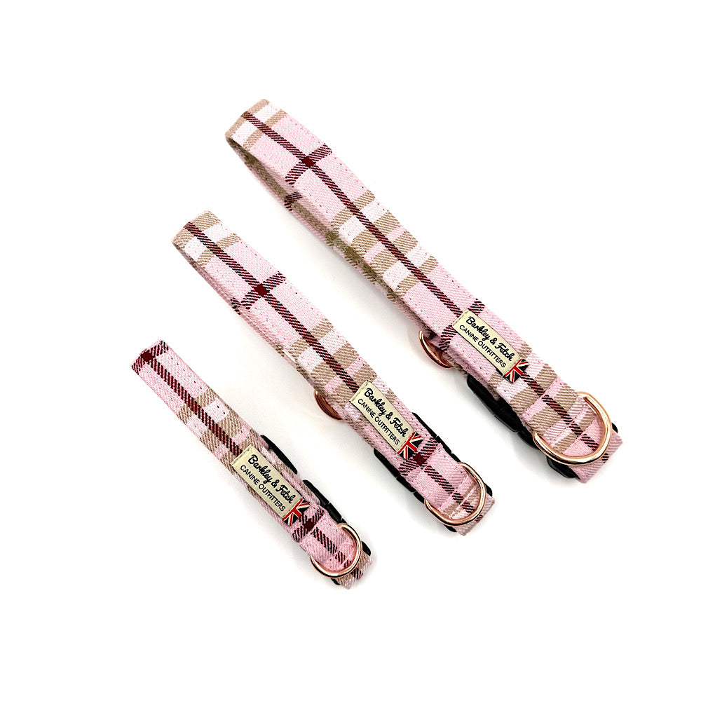 Pale Pink Tartan dog collar