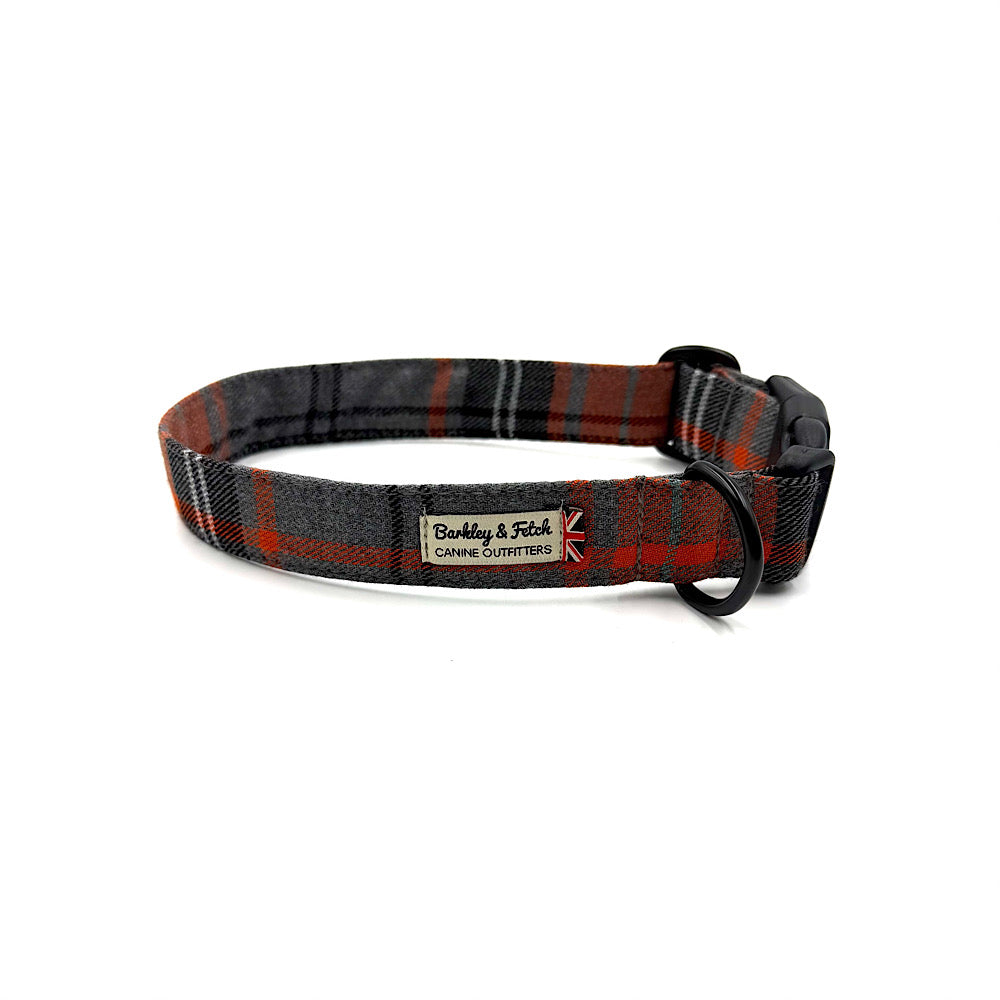 Orange & Grey Tartan dog collar