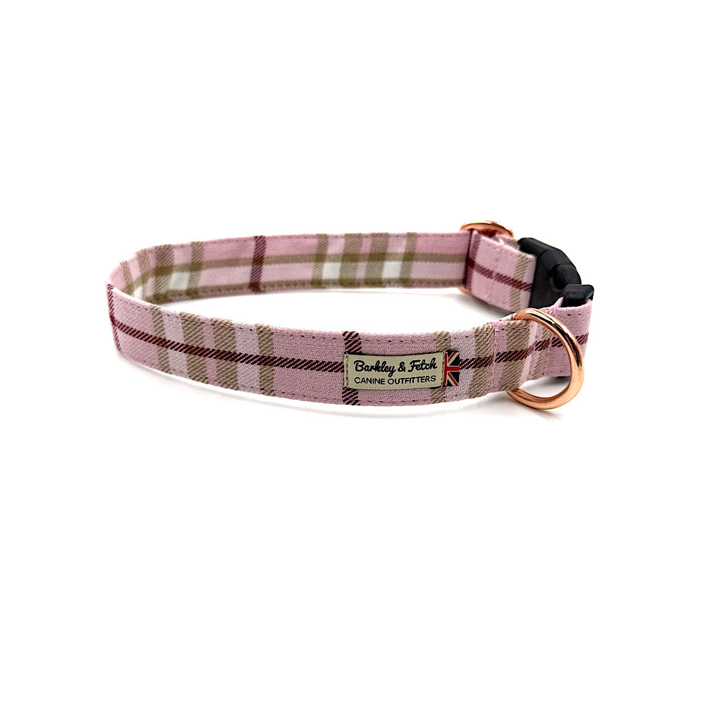 Pale Pink Tartan dog collar