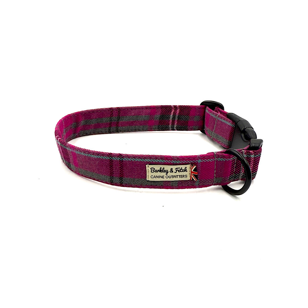 Pink & Grey Tartan dog collar