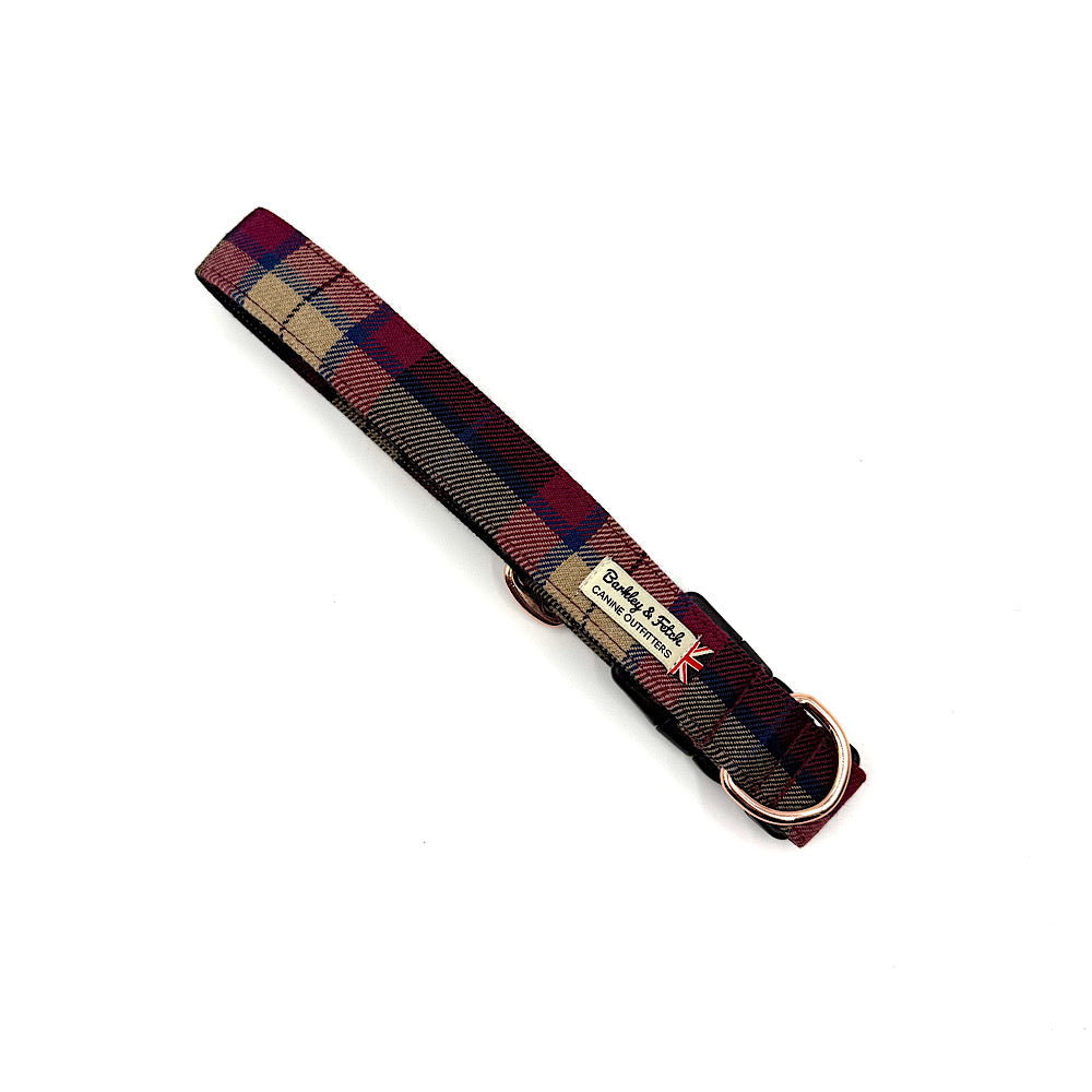 Wine Tartan dog collar