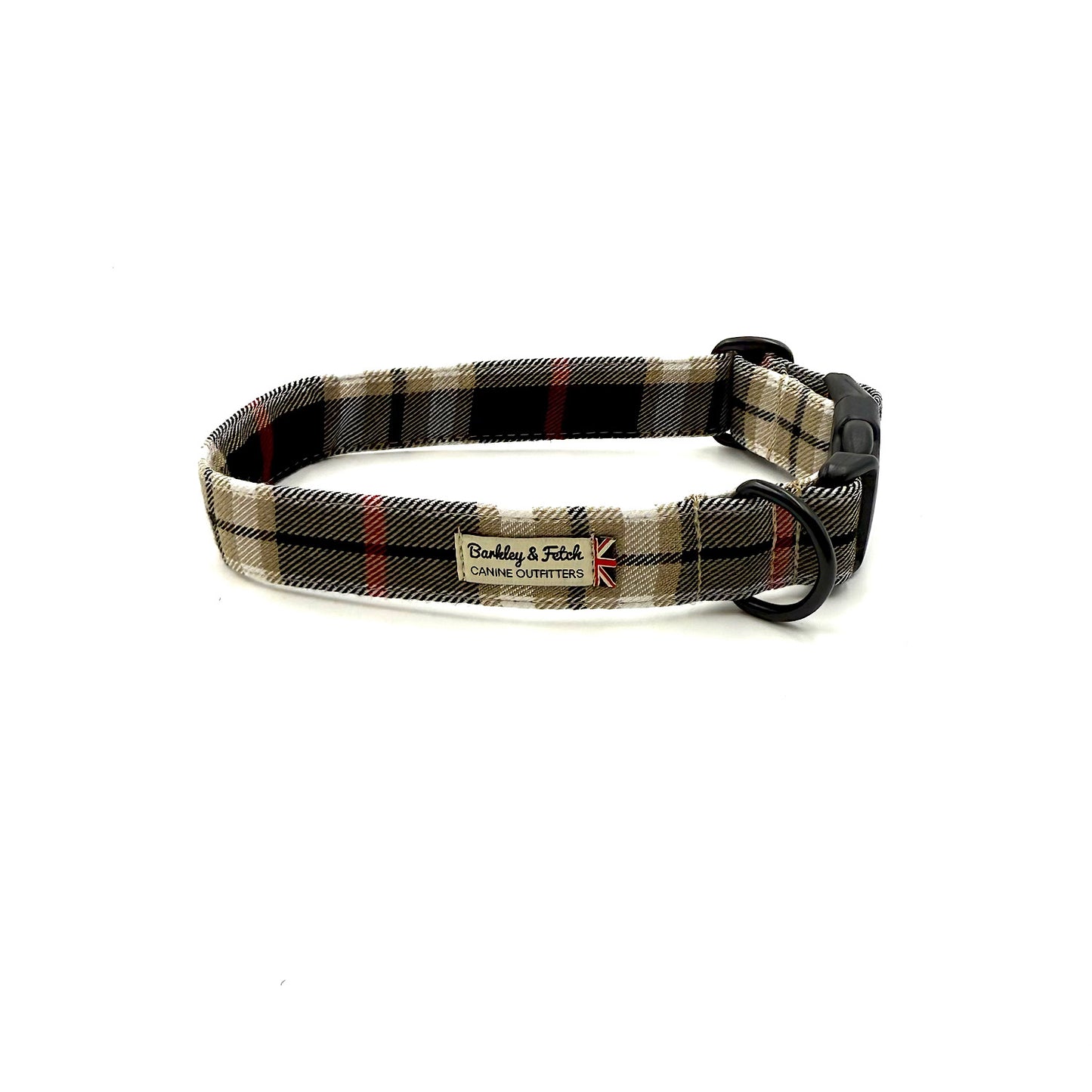 Black Beige Tartan dog collar