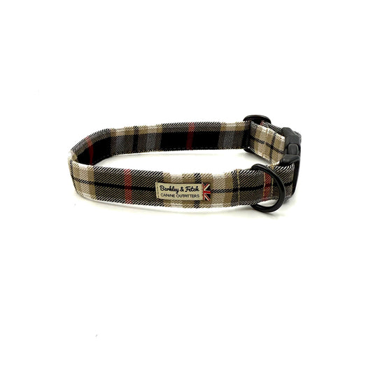 Black Beige Tartan dog collar