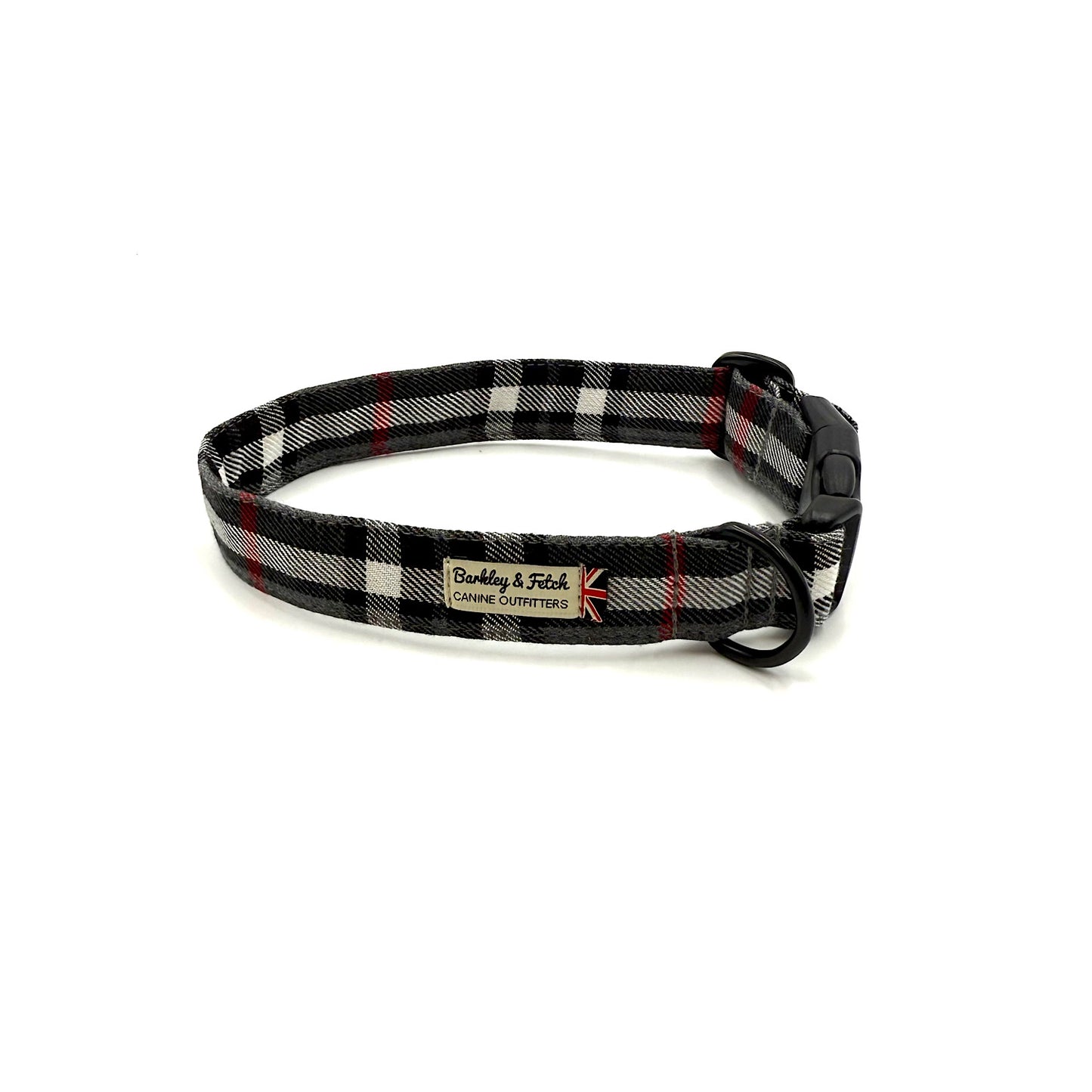 Grey & White Tartan dog collar