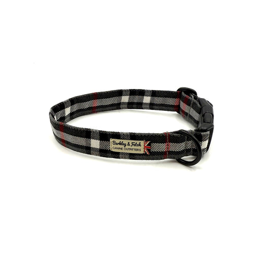 Grey & White Tartan dog collar