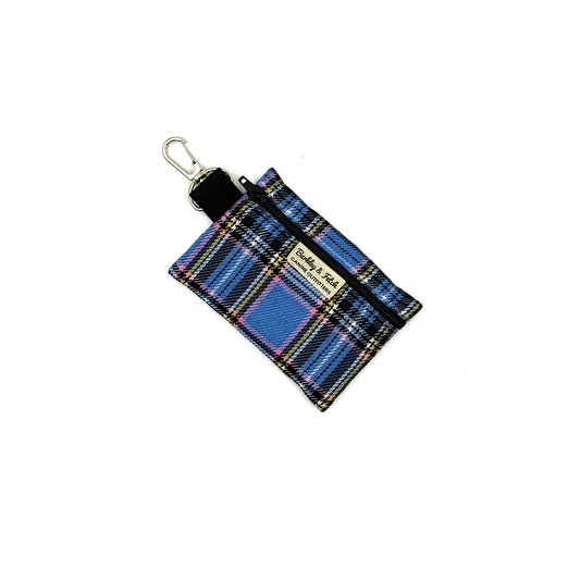 Sky blue tartan poop bag holder