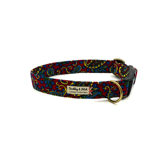 Cherry Paisley Corduroy dog collar