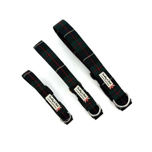Green & Navy Tartan dog collar