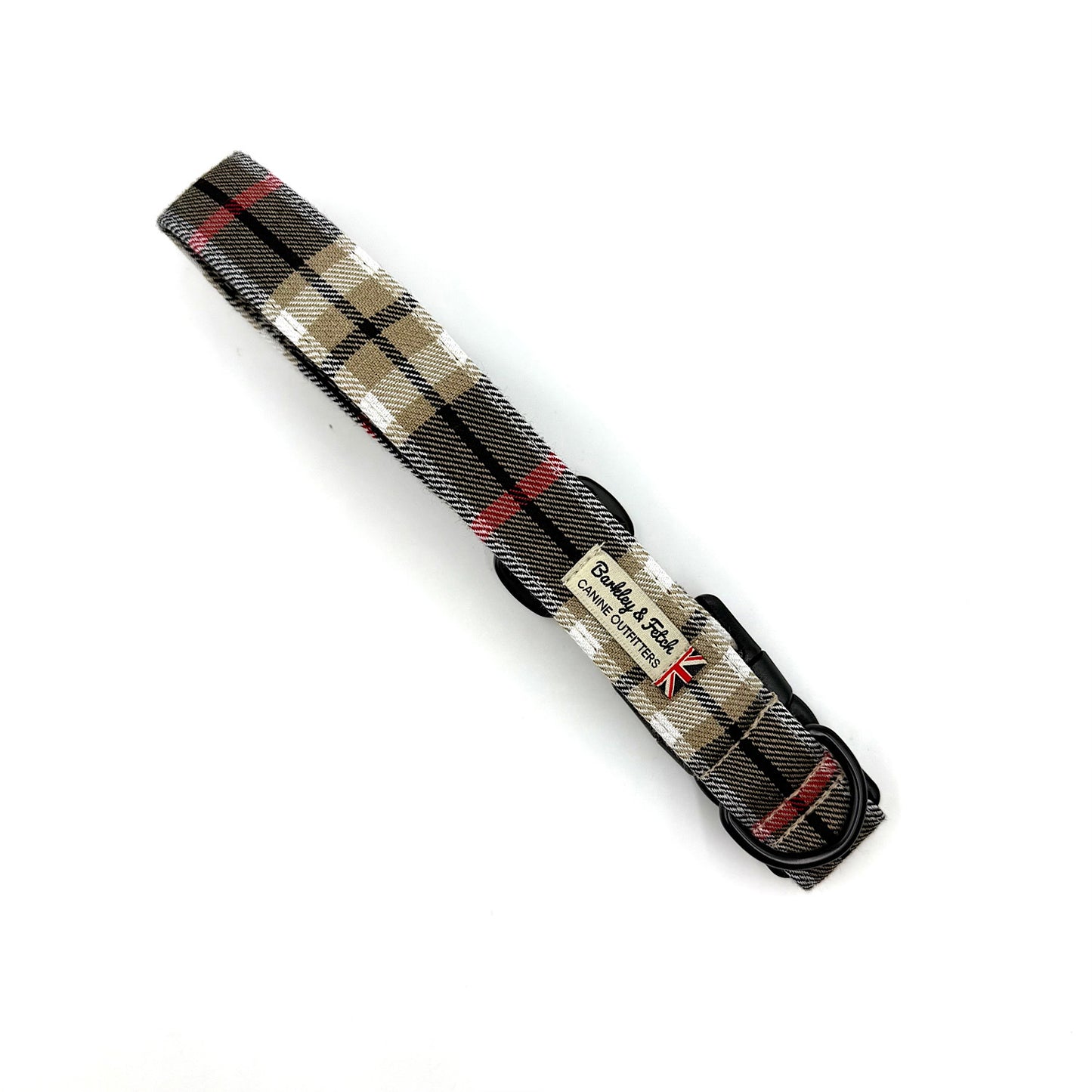 Black Beige Tartan dog collar