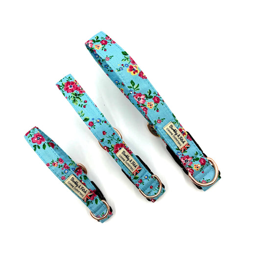 Blue Ditsy Floral Print dog collar
