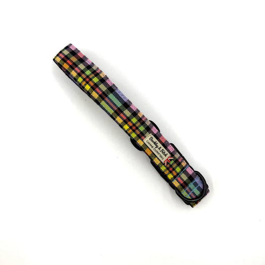 Pastel Rainbow Check dog collar