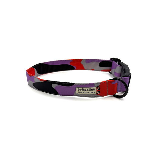 Lavender & Red Camo Print dog collar