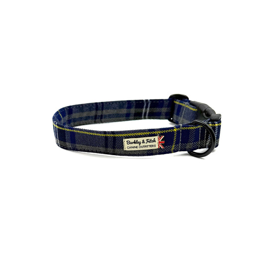 Navy & Grey Tartan dog collar