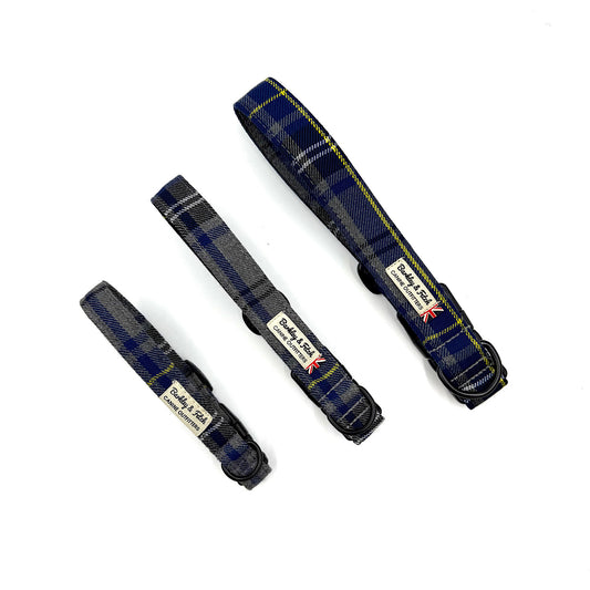 Navy & Grey Tartan dog collar