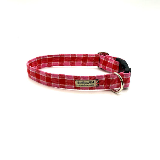 Pink & Red Tartan dog collar