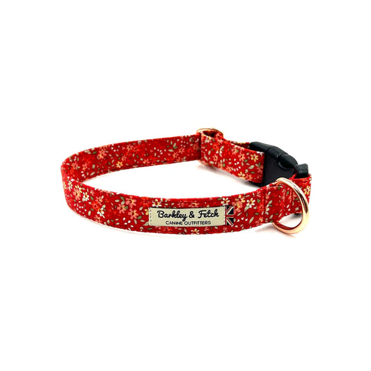 Red Ditsy Floral Print dog collar