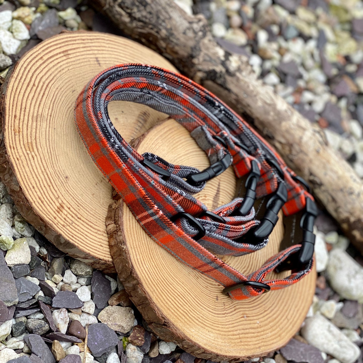 Orange & Grey Tartan dog collar