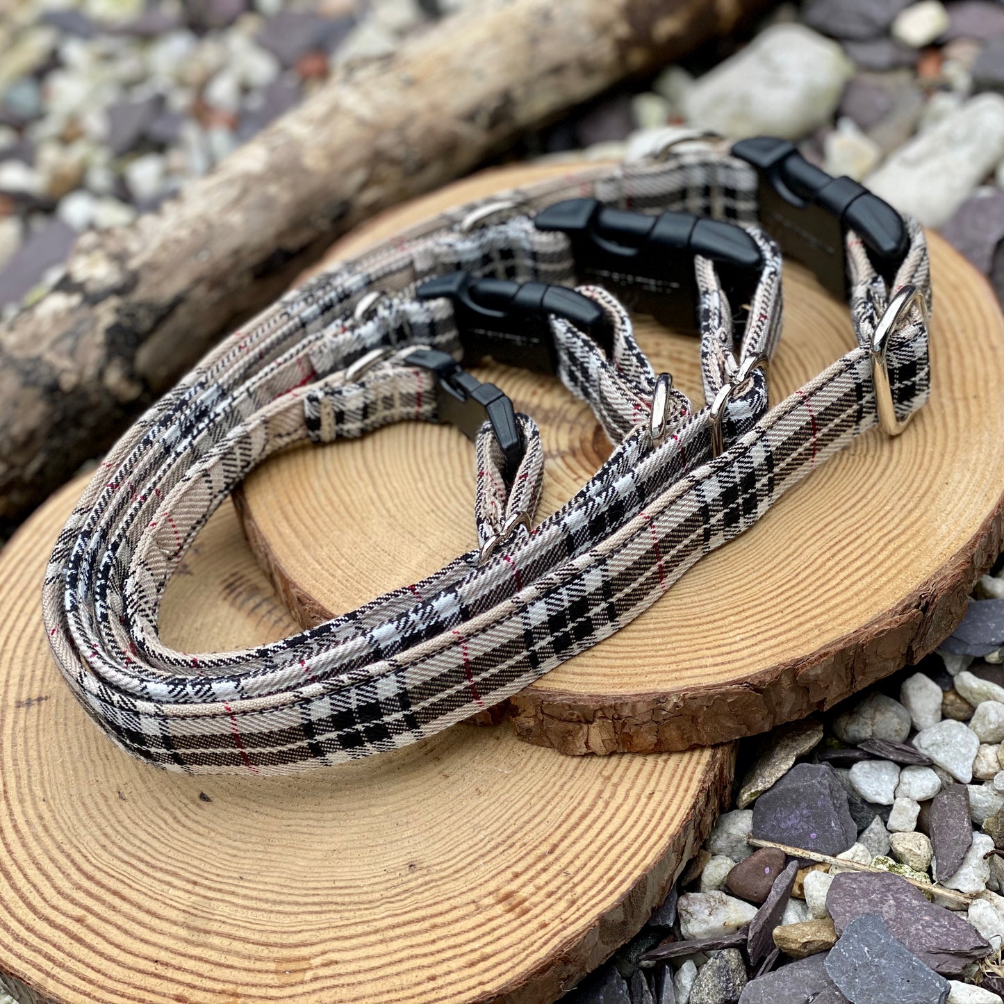 Caramel Tartan dog collar