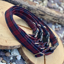 Load image into Gallery viewer, Burgundy &amp; navy check collars &amp; leads