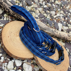 Blue/navy tartan collars & lead