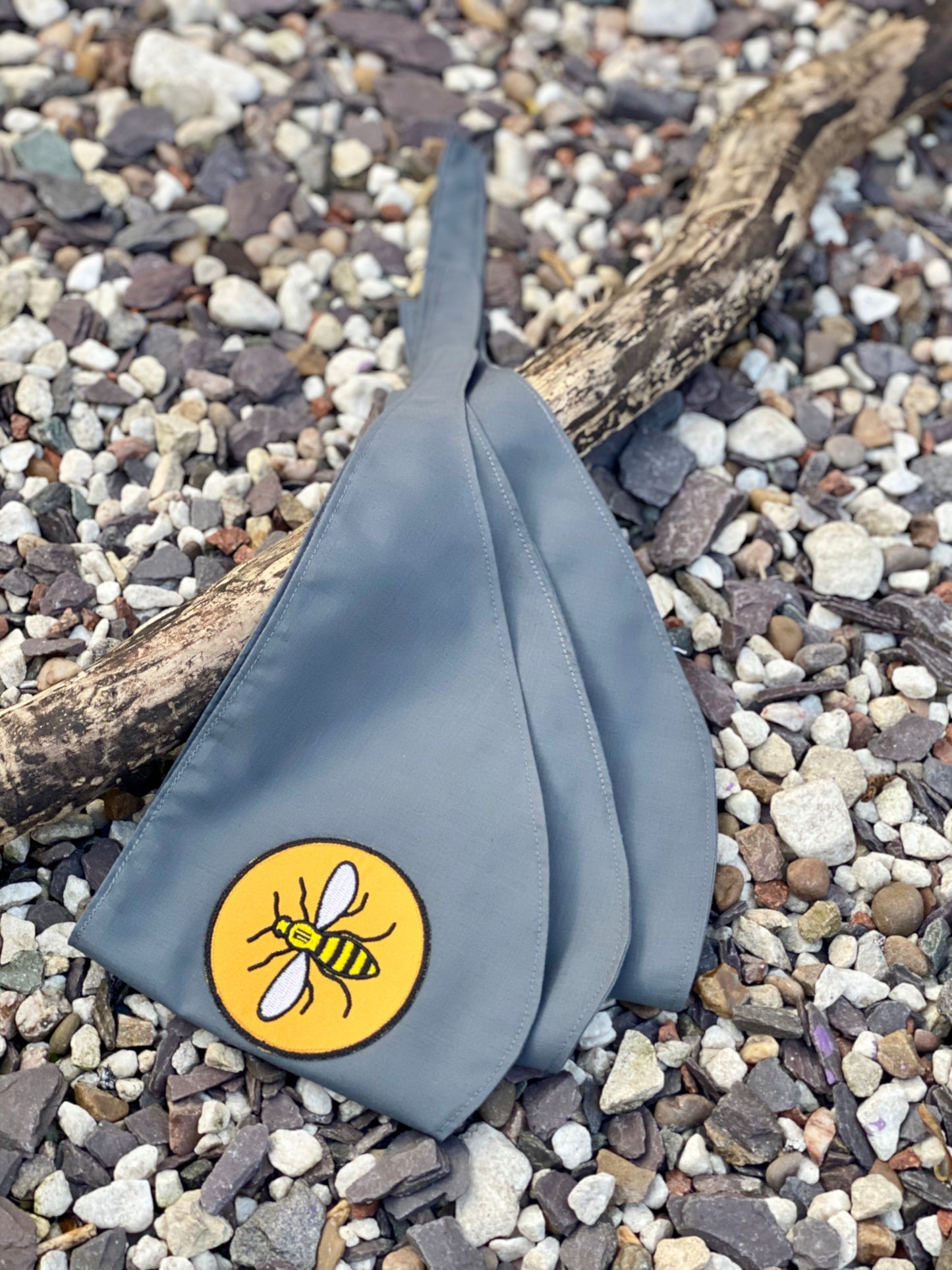 Manchester Bee “Rain grey” tie-on dog bandana