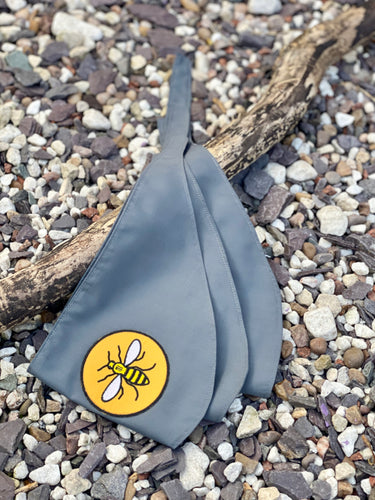 Manchester Bee “Rain grey” tie-on dog bandana