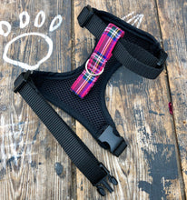 Load image into Gallery viewer, Handmade dog harness in bright pink tartan
