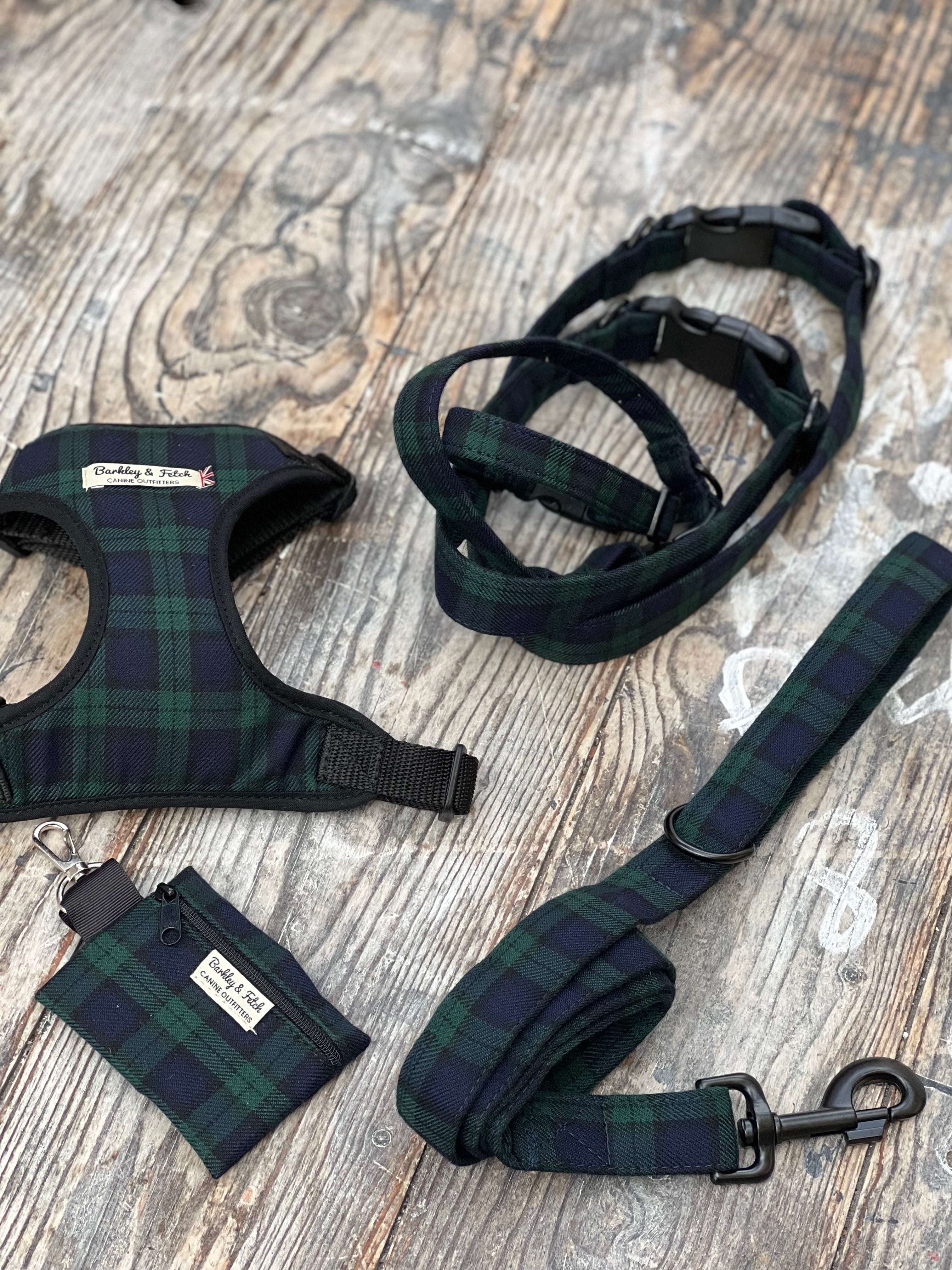 Plaid dog harness and leash hotsell