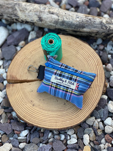 Sky blue tartan poop bag holder